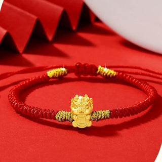 Buddha Gift 999 Sterling Silver Year of the Dragon Copper Coin Fortune Dragon Fu Character Luck Handcrafted Red String Braided Bracelet