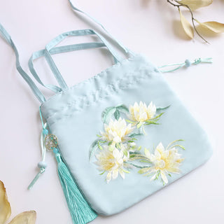 Buddha Gift Suzhou Embroidery Lotus Deer Epiphyllum Peony Rabbit Cotton Linen Tote Crossbody Bag Shoulder Bag Handbag