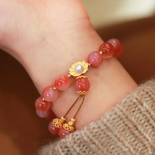 Buddha Gift 925 Sterling Silver Yanyuan Agate Lotus Flower Enlightenment Bracelet