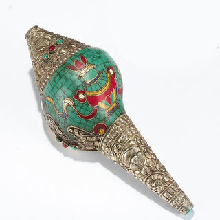 Buddha Gift Tibetan Handmade Engraved Shankha Double Dorje Buddha Conch Shell Wealth Positive Decoration
