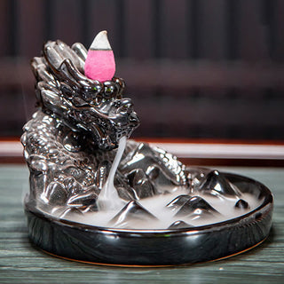 Buddha Gift Dragon Pattern Ceramic Backflow Smoke Fountain Incense Burner Decoration