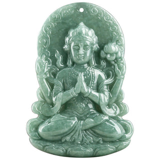 Buddha Gift Four-armed Avalokitesvara Natural Jade Amulet Blessing String Necklace