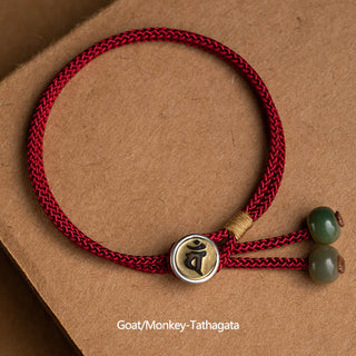 Buddha Gift 925 Sterling Silver Handmade Chinese Zodiac Natal Buddha Cyan Bodhi Seed Protection Braided Red String Bracelet