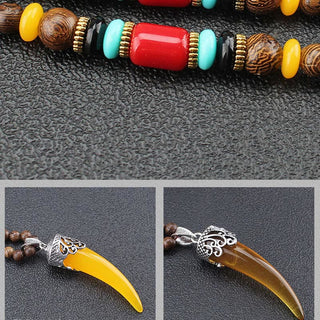 Buddha Gift Wenge Wood Turquoise Stone Horn Style Protection Meditation Necklace Pendant