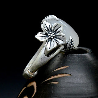 Buddha Gift 990 Sterling Silver Natural Chalcedony Plum Positive Harmony Ring