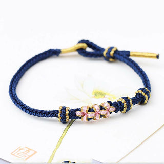 Buddha Gift Handmade Three Peach Blossoms Luck Eight Strands Braided String Bracelet