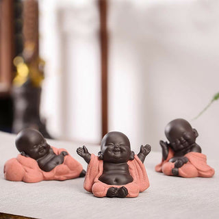 Buddha Gift Always Smiling Laughing Buddha Wealth Luck Purple Clay Maitreya Statue Decoration