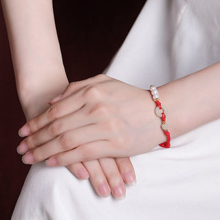 Buddha Gift 925 Sterling Silver Plated Gold Hetian Jade Peace Buckle Pearl Luck Bracelet