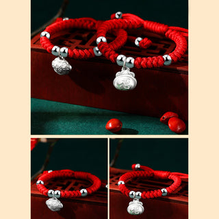Buddha Gift 925 Sterling Silver Handmade Fu Character Lucky Money Bag Chinese Lock Charm Bell Lotus Copper Coin King Kong Knot Braided Kids Bracelet