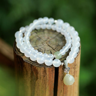 Buddha Gift White Agate Jade Lotus Protection Bracelet