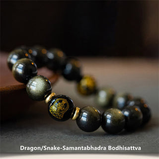 Buddha Gift Chinese Zodiac Natal Buddha Gold Sheen Obsidian Wealth Protection Bracelet