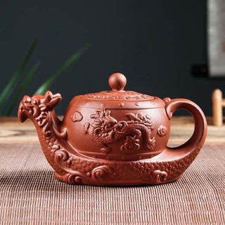 Buddha Gift Vintage Dragon Auspicious Clouds Purple Clay Ceramic Teapot