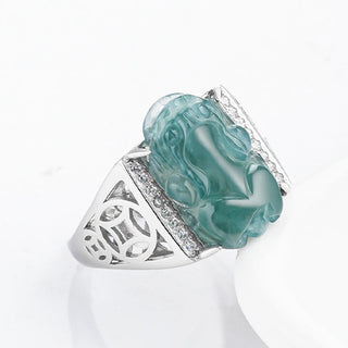 Buddha Gift 925 Sterling Silver Fengshui Wealth Prosperity Jade PiXiu Luck Ring