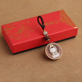 Buddha Gift Ebony Wood Rosewood Buddha Avalokitesvara Om Mani Padme Hum Balance Car Key Chain Decoration