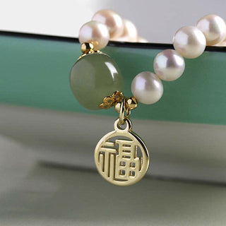 Buddha Gift Natural Pearl Hetian Jade Happiness Healing Bead Bracelet