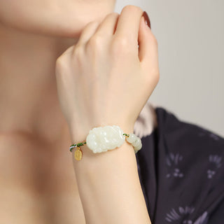 Buddha Gift 925 Sterling Silver Chinese Zodiac Hetian Jade Happiness Luck String Bracelet