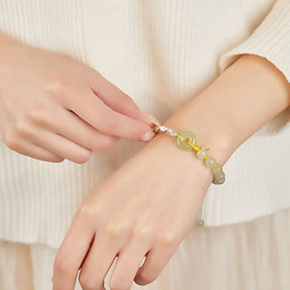 Buddha Gift 925 Sterling Silver Hetian Jade Peace Buckle Beaded Luck Happiness Charm Bracelet