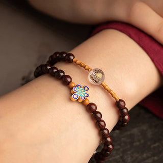 Buddha Gift Chinese Zodiac Natal Buddha Red Agate Small Leaf Red Sandalwood Cinnabar Amulet Blessing Double Wrap Bracelet