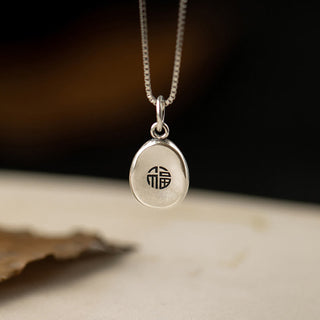 Buddha Gift 999 Sterling Silver Peace And Joy Fu Character Luck Fortune 925 Sterling Silver Chain Necklace Pendant