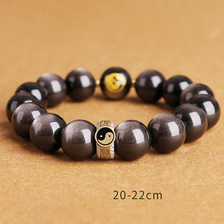 Buddha Gift 925 Sterling Silver Black Obsidian Gold Sheen Obsidian Silver Sheen Obsidian Yin Yang Protection Bracelet