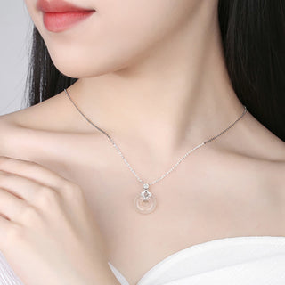 Buddha Gift 925 Sterling Silver Chalcedony Coin Peace Buckle Positive Necklace Pendant