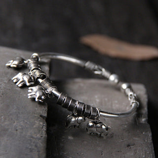 Buddha Gift 925 Sterling Silver Elephant Strength Bracelet Bangle