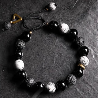 Buddha Gift Black Obsidian Lava Rock Stone Yin Yang Strength Bracelet