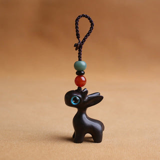 Buddha Gift Sandalwood Small Leaf Red Sandalwood Ebony Wood Green Sandalwood Lucky Mini Deer Carved Protection Key Chain Phone Hanging Decoration