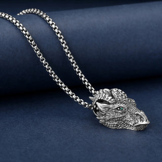 Buddha Gift Pure Tin Dragon Head Luck Protection Metal Necklace Pendant
