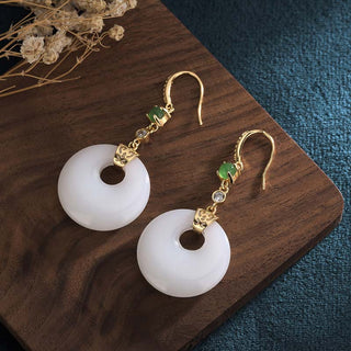 Buddha Gift FengShui White Jade Blessing Drop Earrings