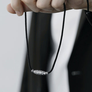 Buddha Gift 999 Sterling Silver Nine-Eye Dzi Bead Pattern Protection Rope Necklace Pendant