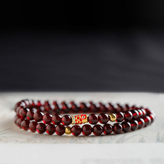 Buddha Gift 999 Gold Koi Fish Natural Garnet Protection Bracelet