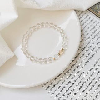 Buddha Gift 14K Gold Plated Copper Aquamarine White Crystal White Agate Blue Crystal Healing Bracelet