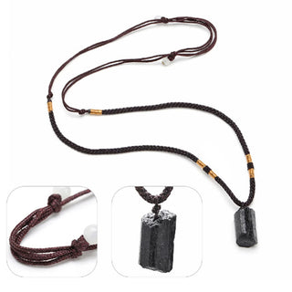 Buddha Gift Natural Black Tourmaline Positive Rope Necklace Pendant