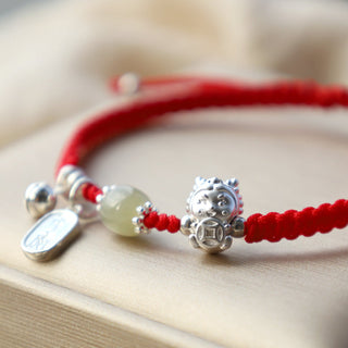 Buddha Gift Handmade Year Of The Dragon 999 Sterling Silver Hetian Jade Copper Coin Peace And Joy Protection Bracelet
