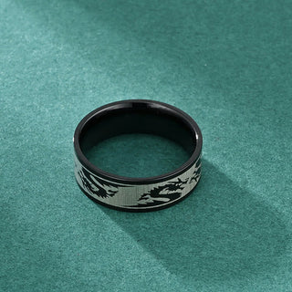 Buddha Gift Dragon Carved Protection Strength Titanium Steel Ring