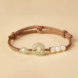 Buddha Gift Natural Hetian Jade Pearl Peace Buckle Luck Bracelet