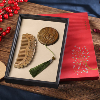 Buddha Gift Natural Green Sandalwood Rosewood Lotus Flower Peacock Butterfly Engraved Soothing Comb