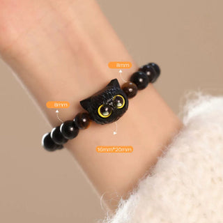 Buddha Gift Cute Ebony Wood Cat Head Pattern Peace Bracelet