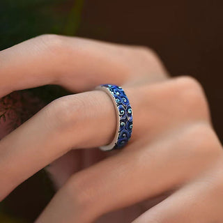 Buddha Gift Blue Auspicious Clouds Design Healing Copper Adjustable Ring