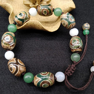 Buddha Gift Tibetan Three-eyed Dzi Bead Luck Protection Braided Bracelet