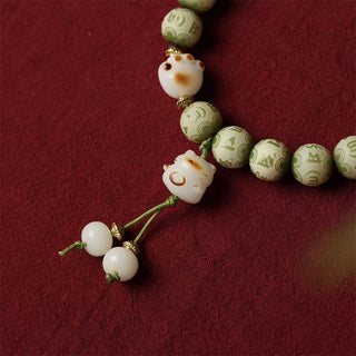Buddha Gift Green Bodhi Seed Cat Paw Om Mani Padme Hum Engraved Wisdom Bracelet