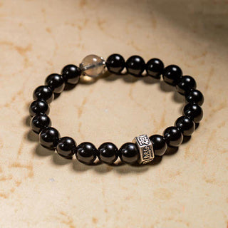 Buddha Gift Chinese Zodiac Natal Buddha 925 Sterling Silver Black Obsidian Moonstone Strength Bracelet