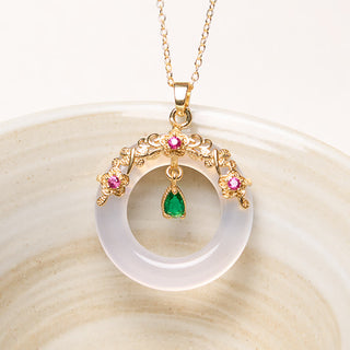 Buddha Gift Green Chalcedony Peace Buckle Design Strength Necklace Pendant