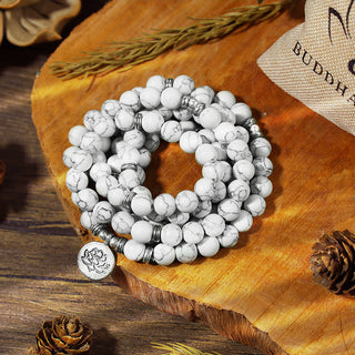 Buddha Gift White Turquoise Lotus Mala Healing Bracelet