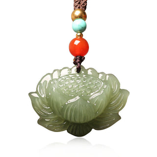 Buddha Gift Hetian Cyan Jade Lotus Flower Success Necklace Pendant
