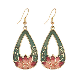 Buddha Gift Lotus Butterfly Flower Alloy Copper Enlightenment Drop Earrings