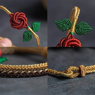 Buddha Gift Rose Flower Rope Eight Thread Peace Knot Luck Handmade Bracelet