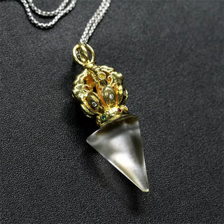 Buddha Gift Tibetan Dorje Vajra 4 Prong Lotus Liuli Crystal Strength Necklace Pendant