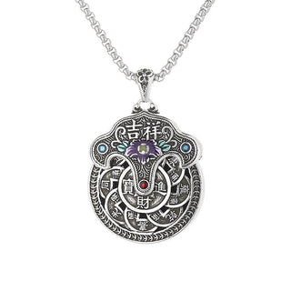 Buddha Gift Peony Flower Copper Coins Wealth Necklace Pendant